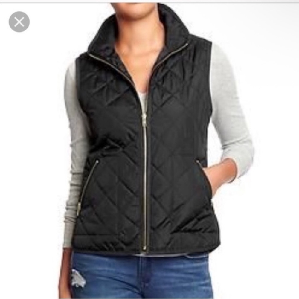 Old Navy Black Quilted Vest Size XS with Gold Accents